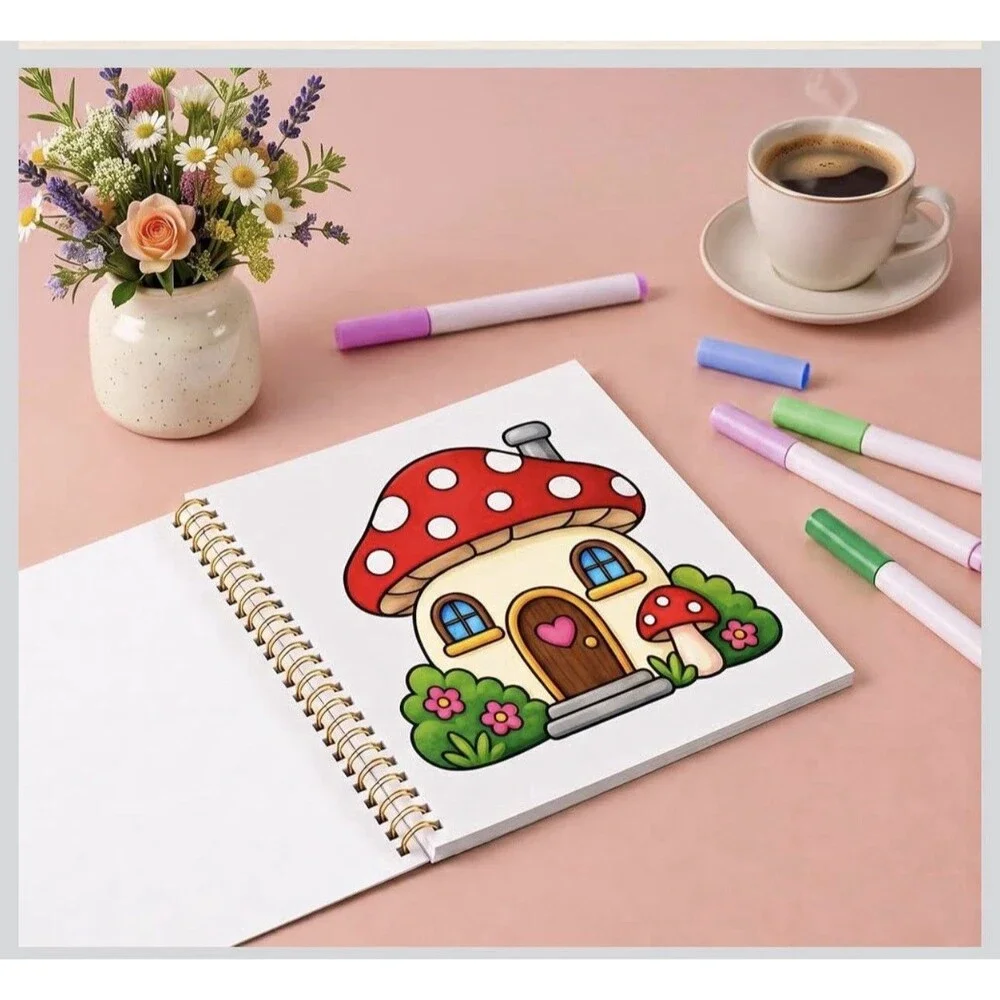Set of 2 Bold & Easy Adult Coloring Books Entitled: Cozy Vibes & Stress Relief